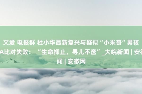 文爱 电报群 杜小华最新复兴与疑似“小米奇”男孩DNA比对失败： “生命抑止，寻儿不啻”_大皖新闻 | 安徽网