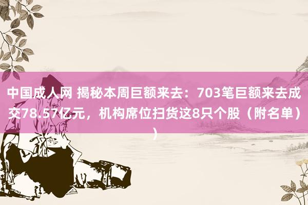 中国成人网 揭秘本周巨额来去：703笔巨额来去成交78.57亿元，机构席位扫货这8只个股（附名单）